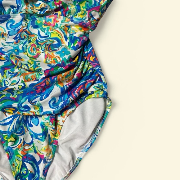 Lauren Ralph Lauren Ruffle V-Neck One-Piece Swimsuit in Multicolor in Size 10 - Picture 5 of 9